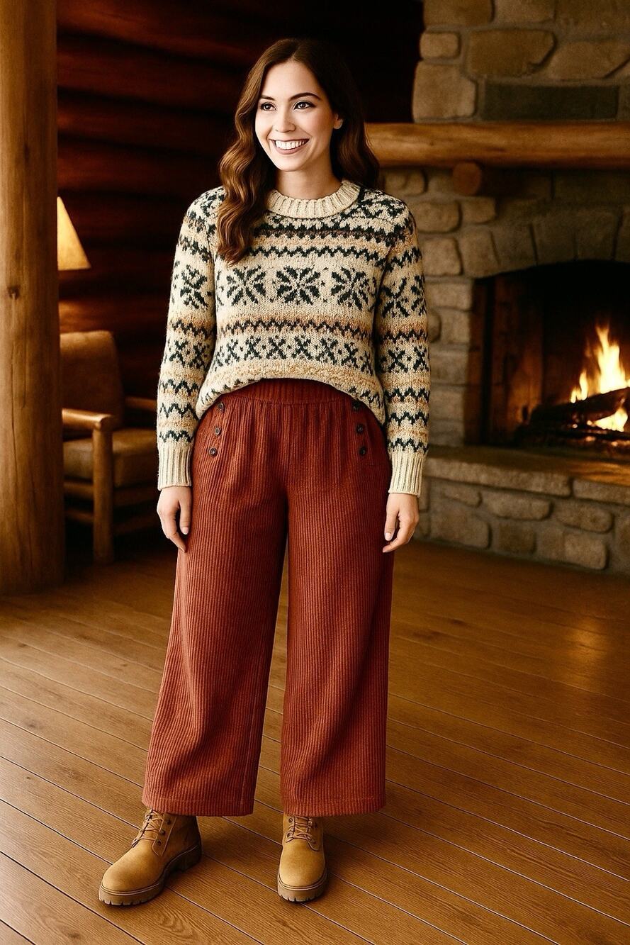 Studio JPR High Rise Wide Leg Wale Corduroy Pants Sz XL Rust Stretch Boho Cozy